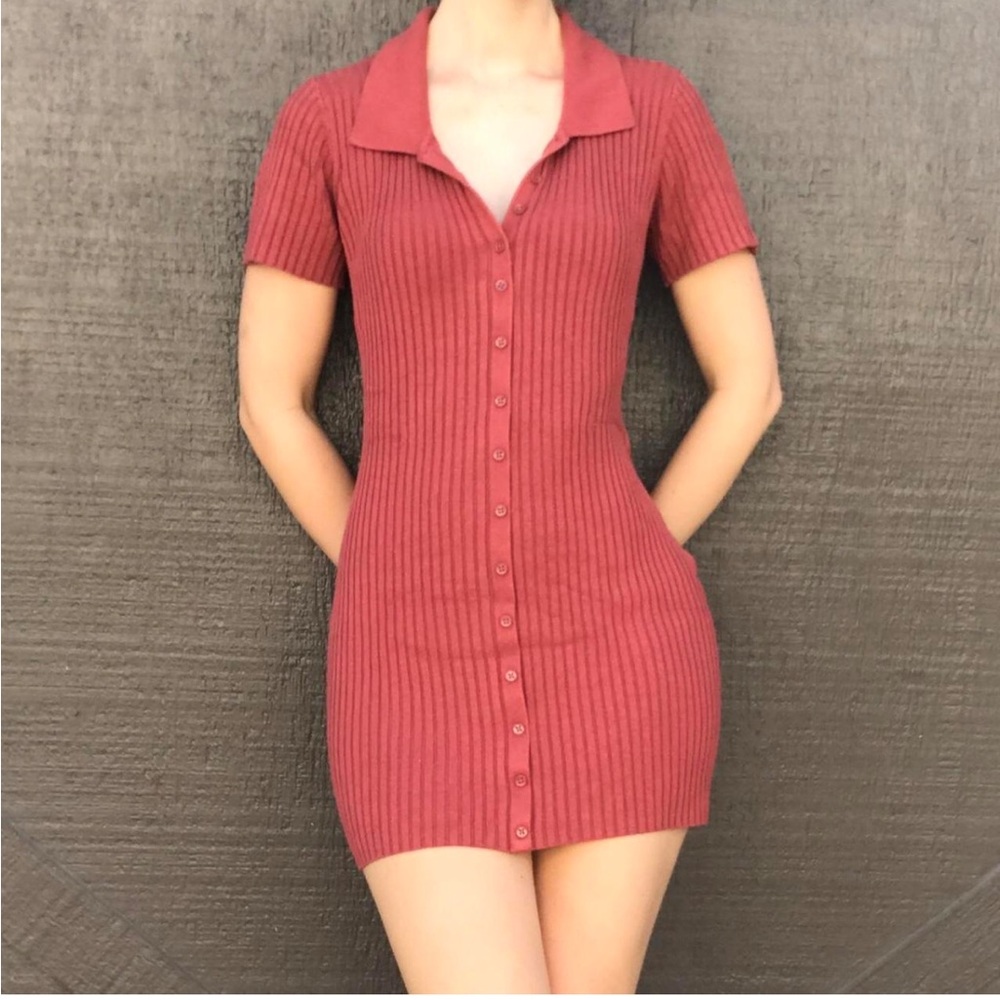 Urban Outfitters Womens Dale Ribbed Bodycon Polo Mini Dress, Size Small